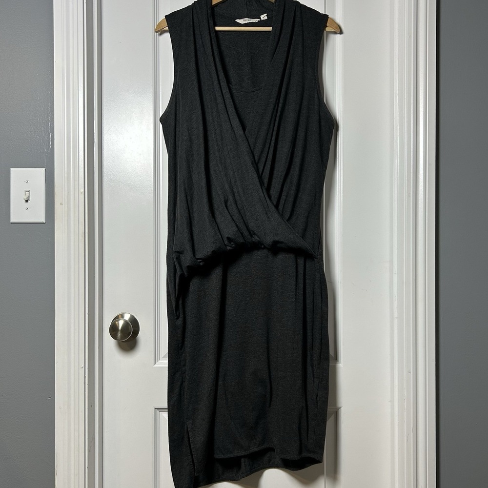 Athleta Gray Charcoal Heather Duet Drape Front Side Slit Sleeveless Jersey Dress